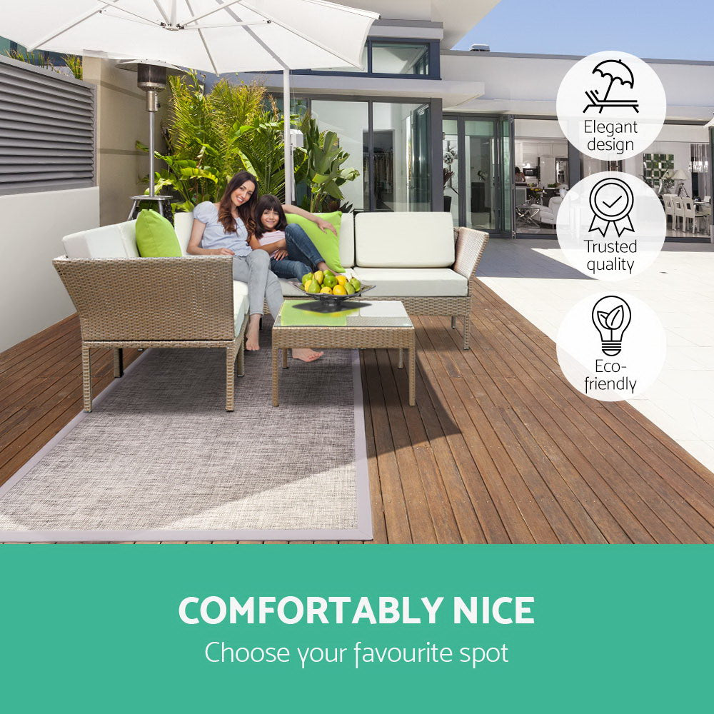 Gardeon 6 Piece Outdoor Wicker Sofa Set - Brown