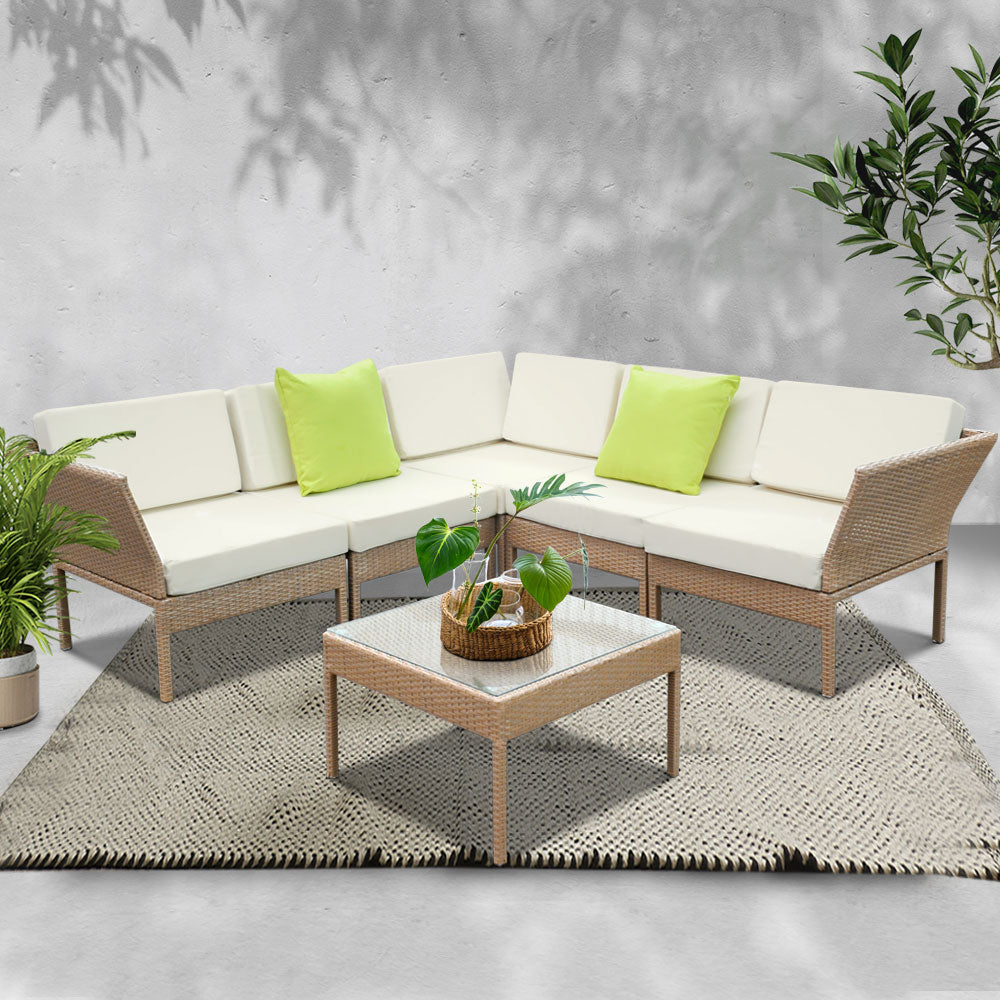 Gardeon 6 Piece Outdoor Wicker Sofa Set - Brown