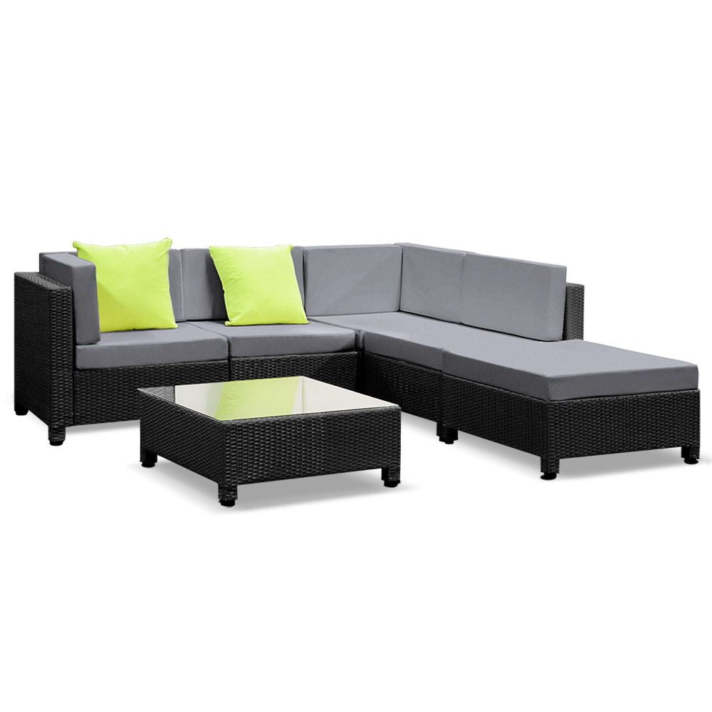 Gardeon 6 Piece Outdoor Wicker Sofa Set - Black