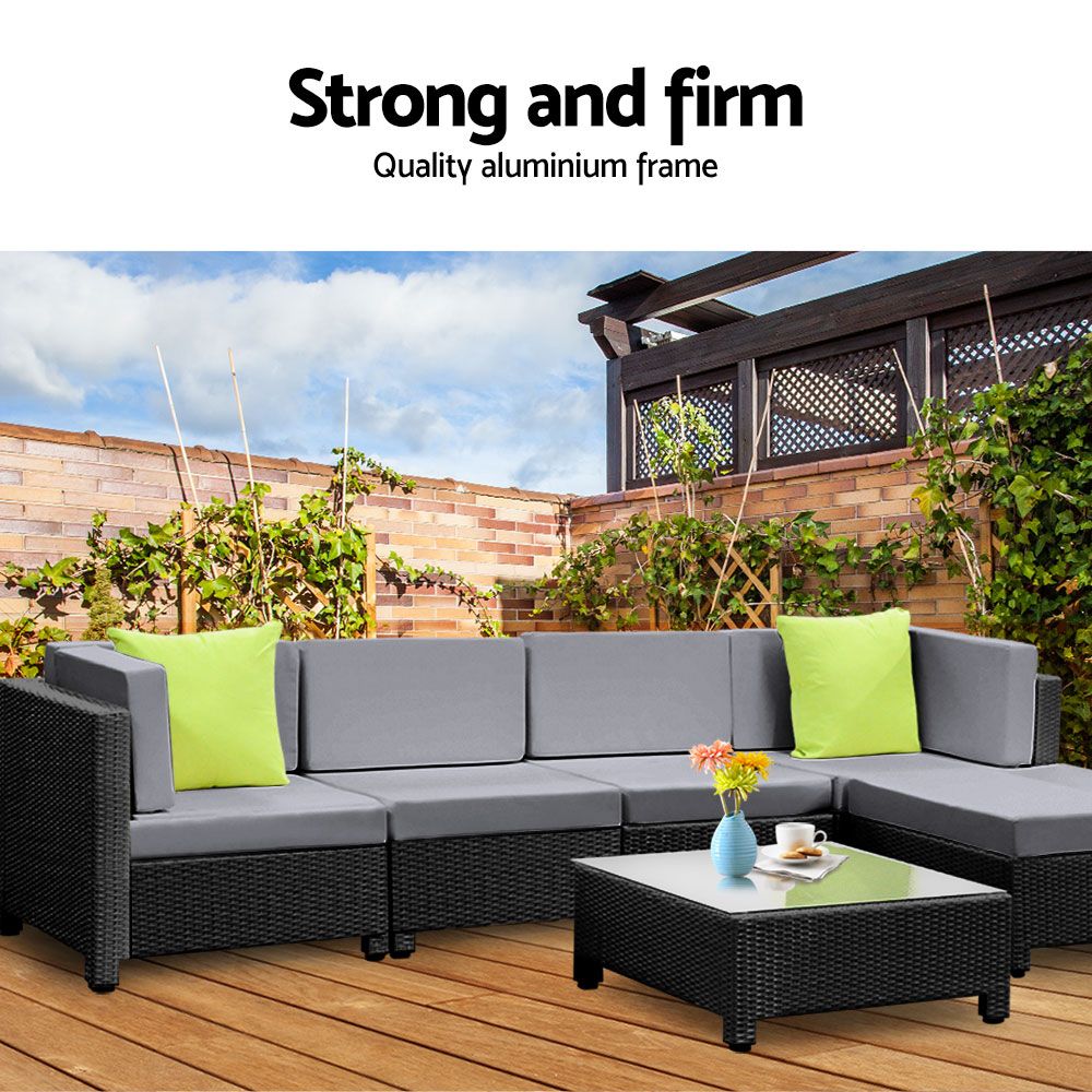 Gardeon 6 Piece Outdoor Wicker Sofa Set - Black