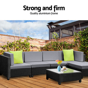 Gardeon 6 Piece Outdoor Wicker Sofa Set - Black