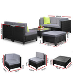 Gardeon 6 Piece Outdoor Wicker Sofa Set - Black