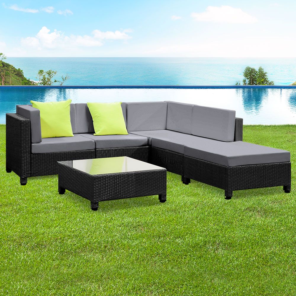 Gardeon 6 Piece Outdoor Wicker Sofa Set - Black