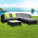 Gardeon 6 Piece Outdoor Wicker Sofa Set - Black