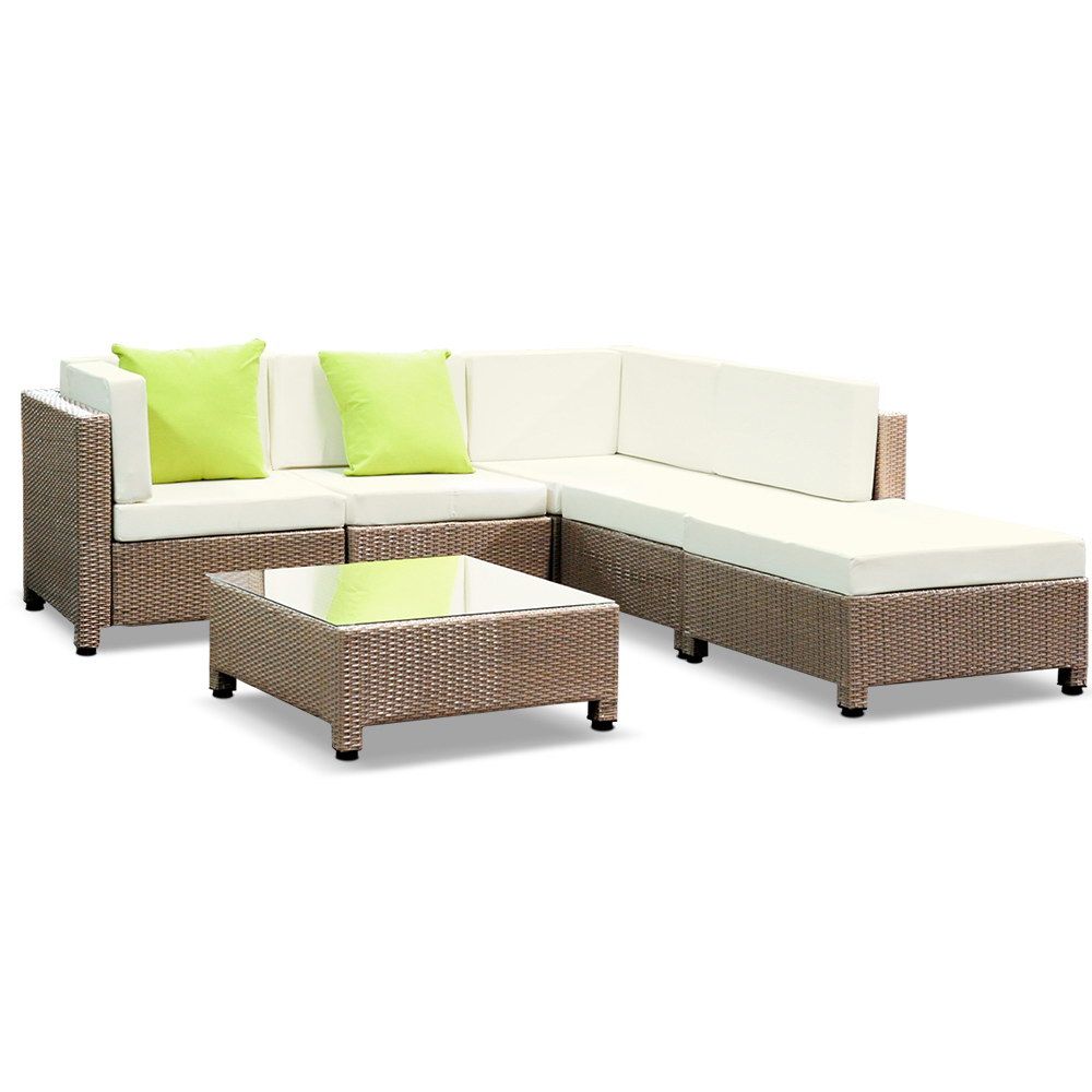 Gardeon 6 Piece Outdoor Wicker Sofa Set - Brown