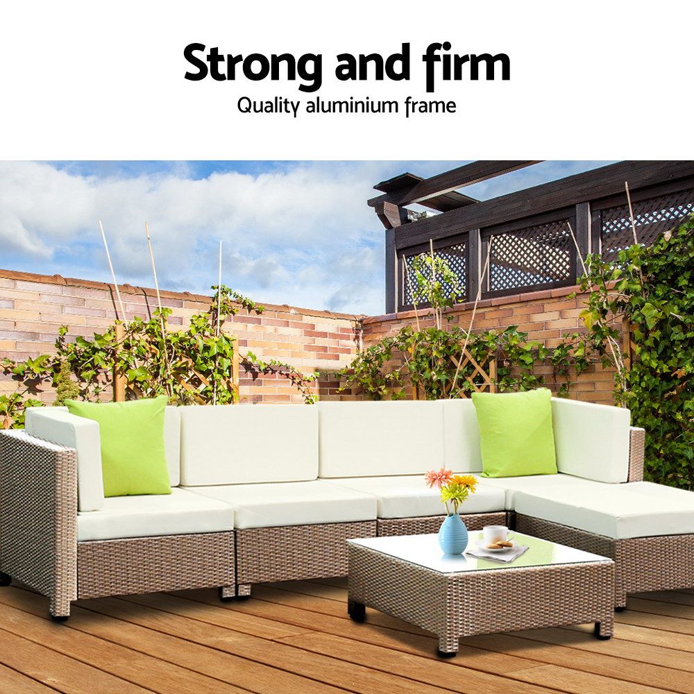 Gardeon 6 Piece Outdoor Wicker Sofa Set - Brown