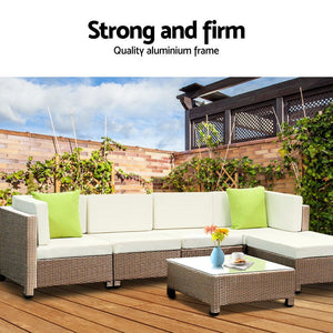 Gardeon 6 Piece Outdoor Wicker Sofa Set - Brown