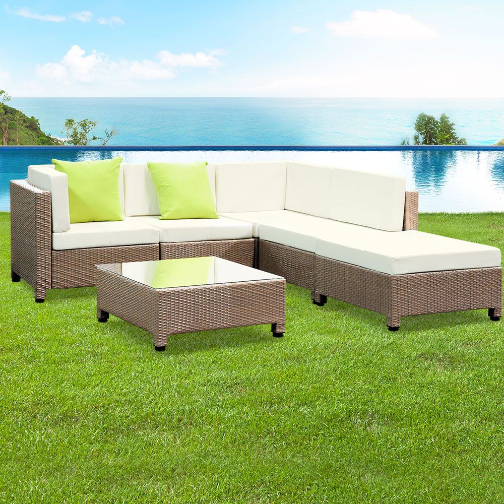 Gardeon 6 Piece Outdoor Wicker Sofa Set - Brown