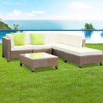 Gardeon 6 Piece Outdoor Wicker Sofa Set - Brown