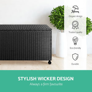 Gardeon 320L Outdoor Wicker Storage Box - Black