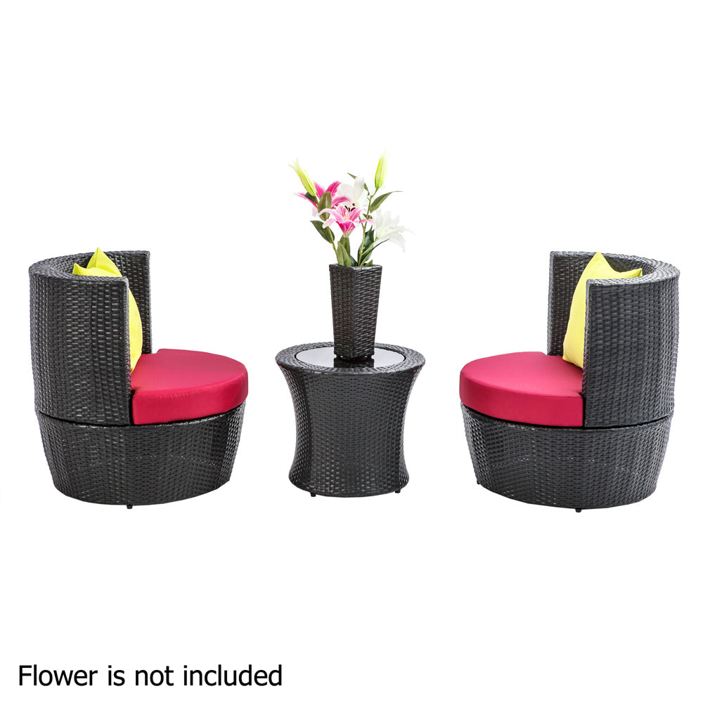 Gardeon 4 Piece PE Wicker Outdoor Set - Black