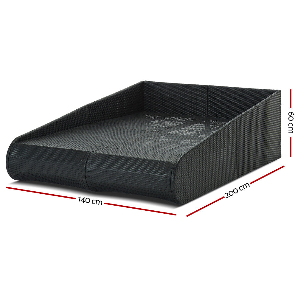 Gardeon 2 Seat PE Wicker Sun Lounge Daybed - Black