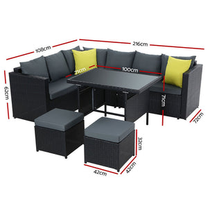 Gardeon Outdoor Furniture Patio Set Dining Sofa Table Chair Lounge Wicker Garden Black 