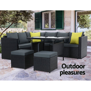 Gardeon Outdoor Furniture Patio Set Dining Sofa Table Chair Lounge Wicker Garden Black 