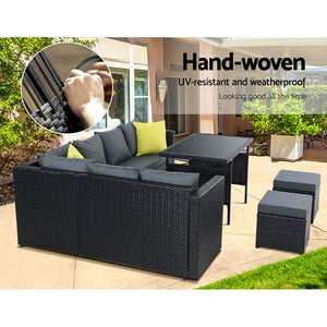 Gardeon Outdoor Furniture Patio Set Dining Sofa Table Chair Lounge Wicker Garden Black 