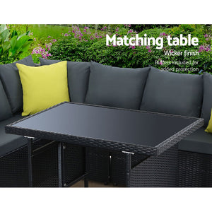 Gardeon Outdoor Furniture Patio Set Dining Sofa Table Chair Lounge Wicker Garden Black 