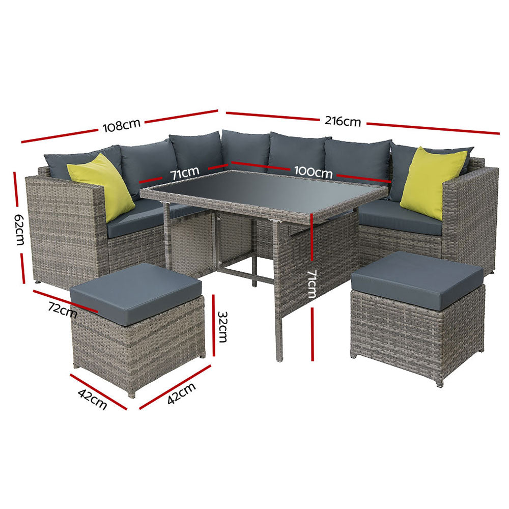 Gardeon Outdoor Furniture Patio Set Dining Sofa Table Chair Lounge Garden Wicker Grey