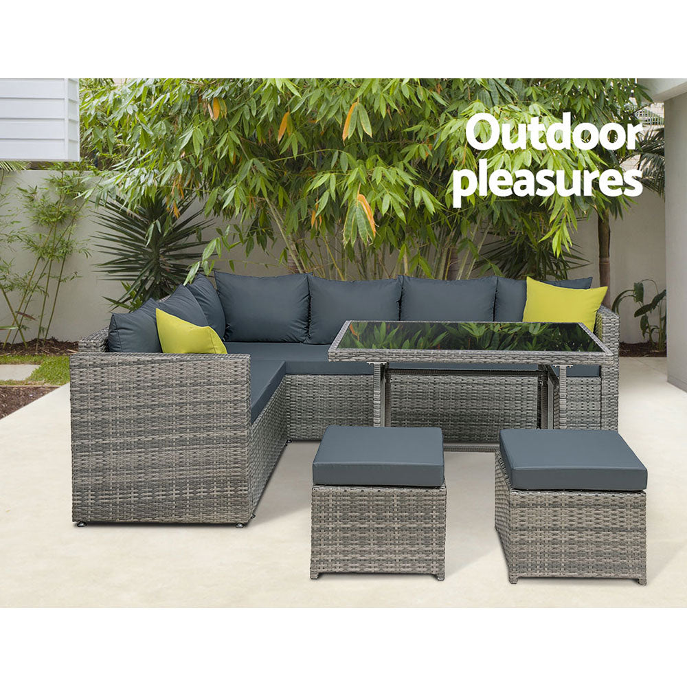 Gardeon Outdoor Furniture Patio Set Dining Sofa Table Chair Lounge Garden Wicker Grey