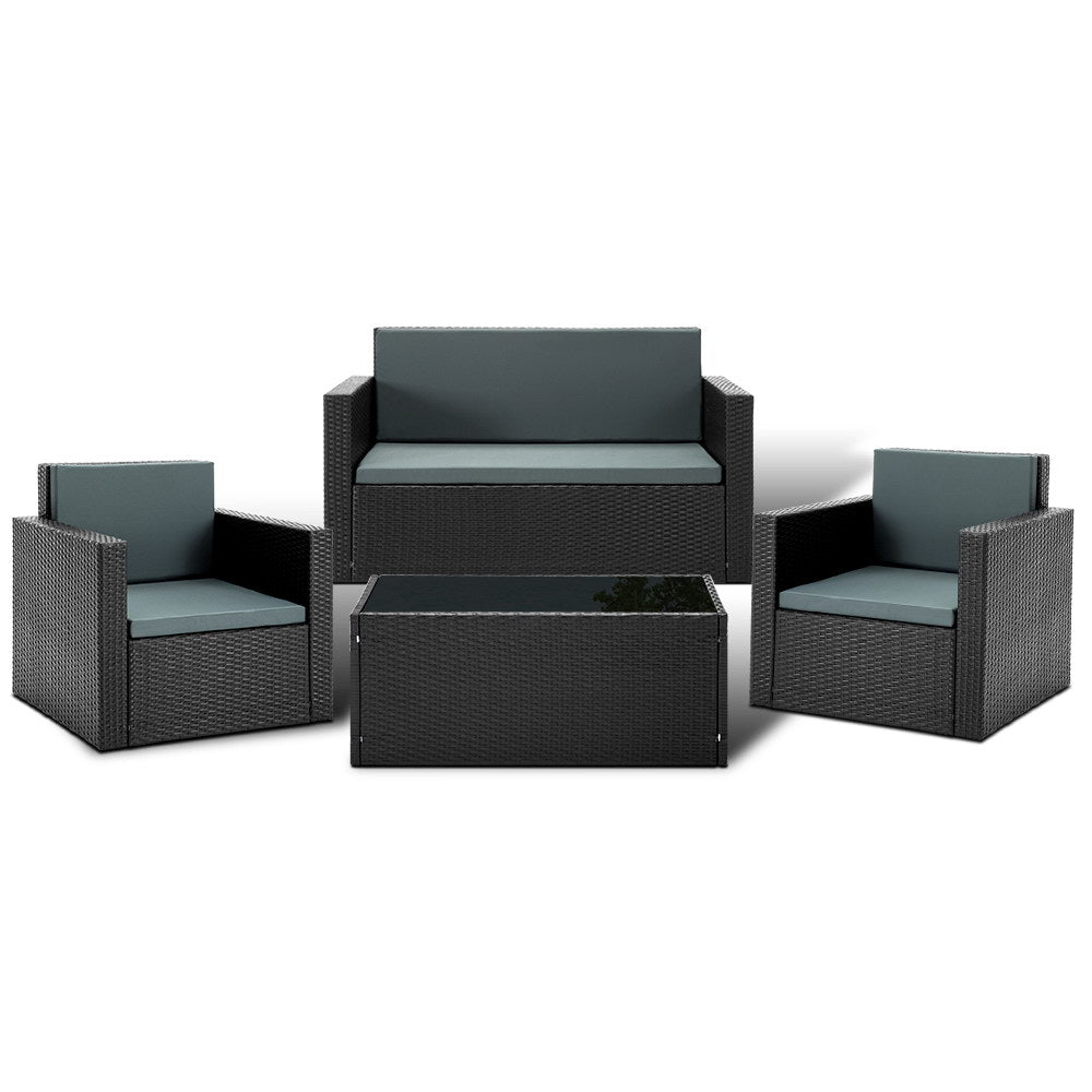 Gardeon 4 Piece Outdoor Wicker Furniture Set - Black