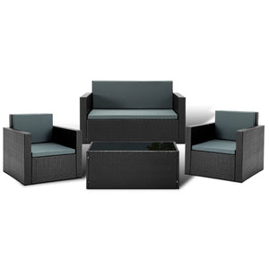 Gardeon 4 Piece Outdoor Wicker Furniture Set - Black