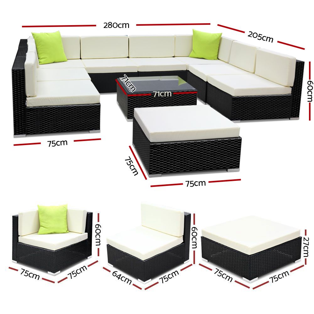 Gardeon 10PC Sofa Set with Storage Cover Outdoor Furniture Wicker