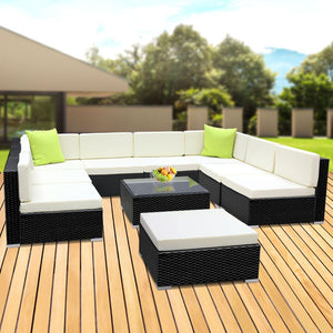 Gardeon 10PC Sofa Set with Storage Cover Outdoor Furniture Wicker