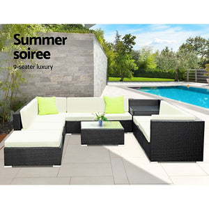 Gardeon 11PC Sofa Set with Storage Cover Outdoor Furniture Wicker