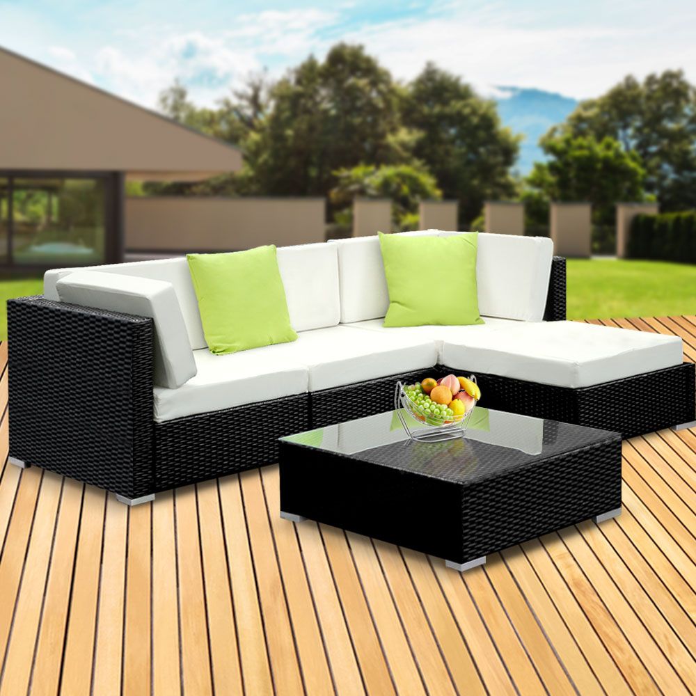 Gardeon 5PC Sofa Set with Storage Cover Outdoor Furniture Wicker