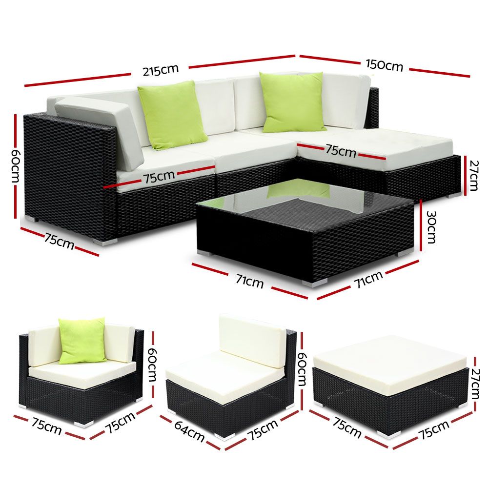 Gardeon 5PC Outdoor Furniture Sofa Set Wicker Garden Patio Pool Lounge