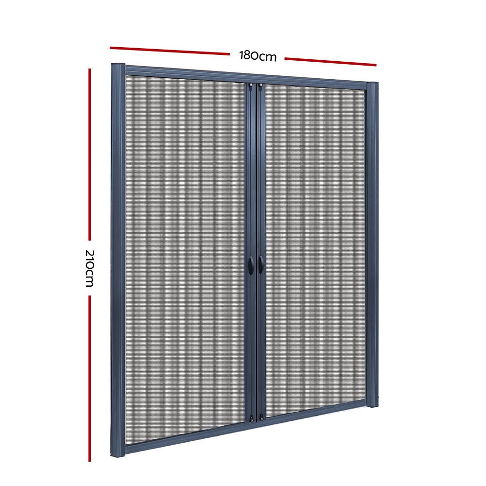 Instahut Retractable Magnetic Fly Screen Flyscreen Door Mesh Sliding 1.8m x 2.1m Grey