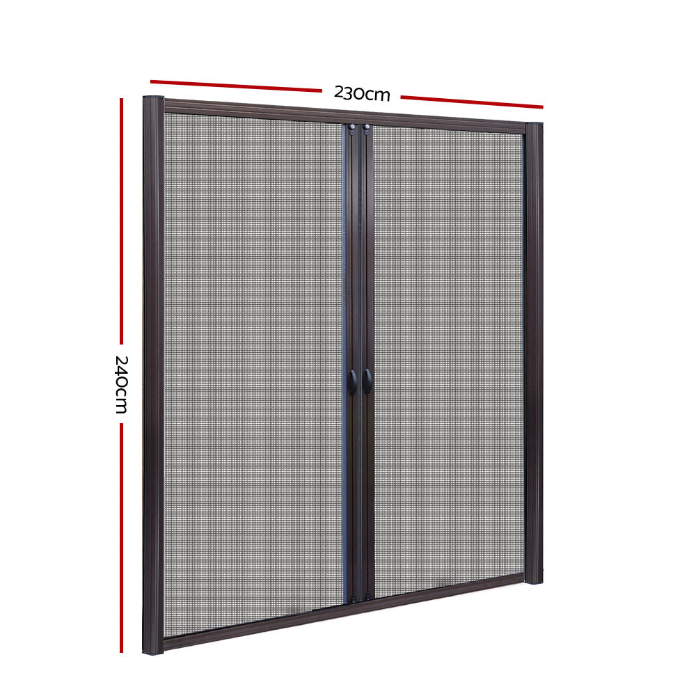 Instahut Retractable Magnetic Fly Screen Flyscreen Door Mesh Sliding 2.3m x 2.4m Brown