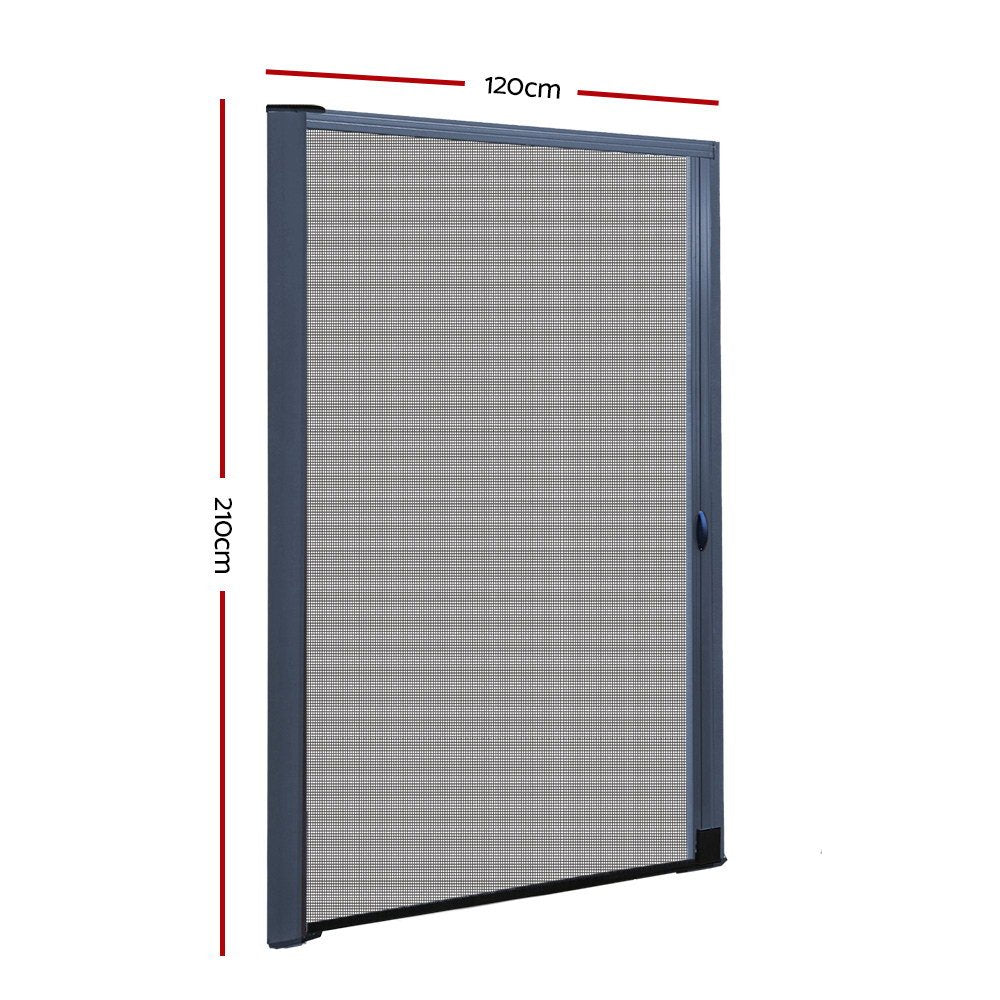 Instahut Retractable Magnetic Fly Screen Flyscreen Door Mesh Sliding 1.2m x 2.1m Grey