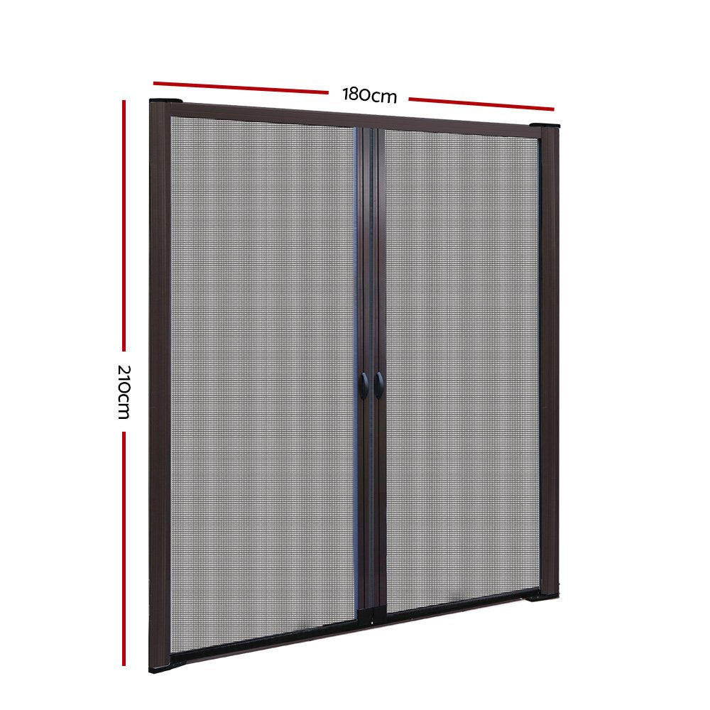 Instahut Retractable Magnetic Fly Screen Flyscreen Door Mesh Sliding 1.8m x 2.1m Brown