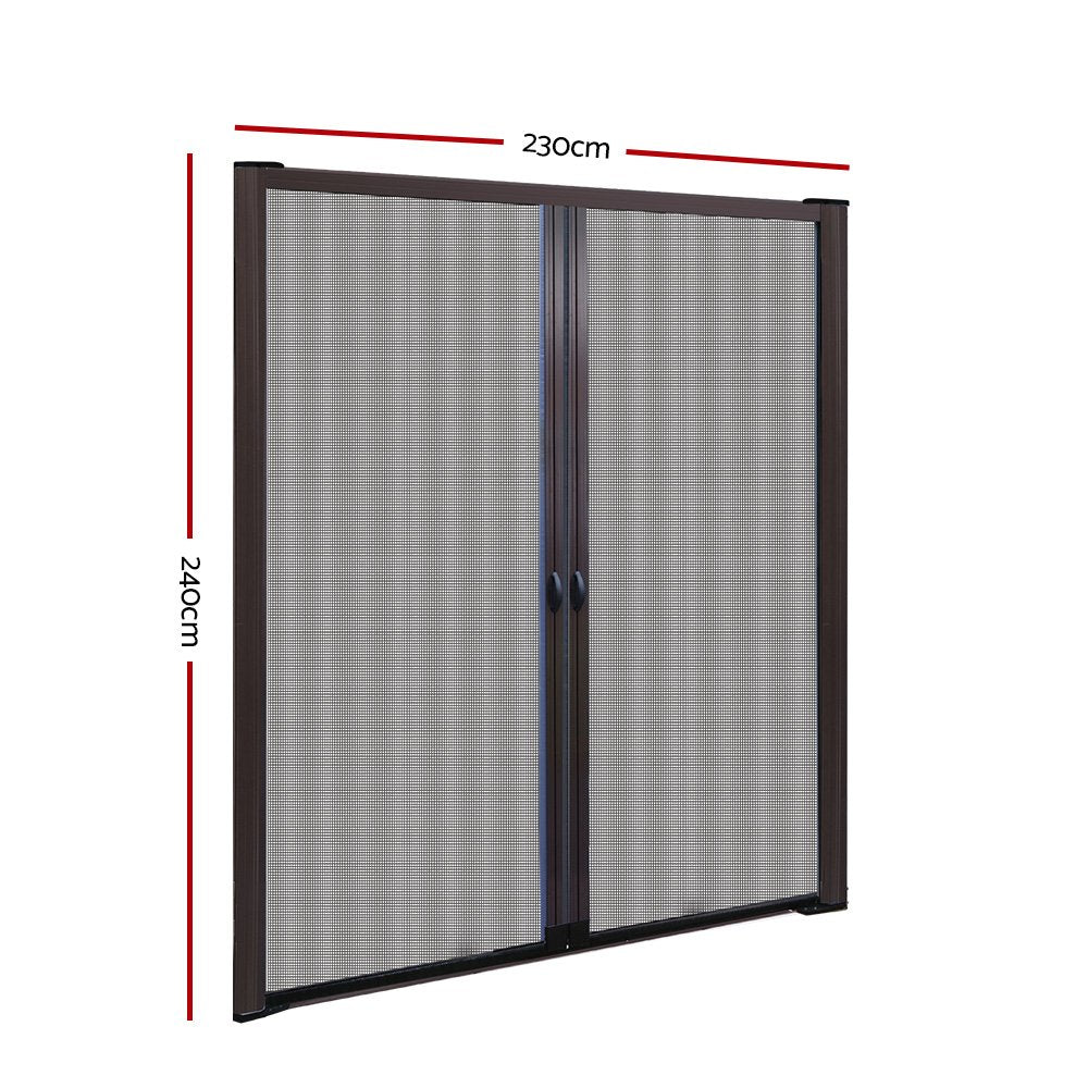 Instahut Retractable Magnetic Fly Screen Flyscreen Door Mesh Sliding 2.3m x 2.4m Brown