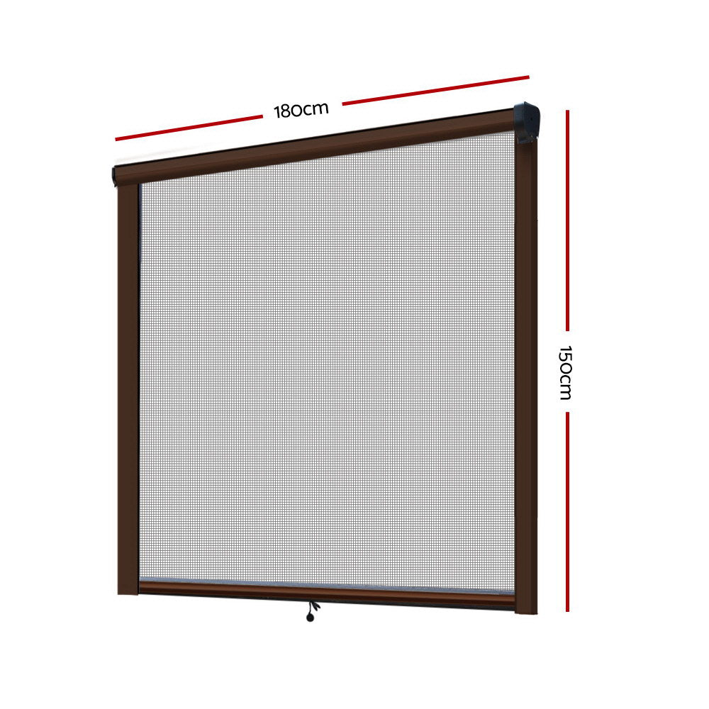 Instahut Retractable Window Fly Screen Flyscreen Mesh DIY 1.8m x 1.5m Brown