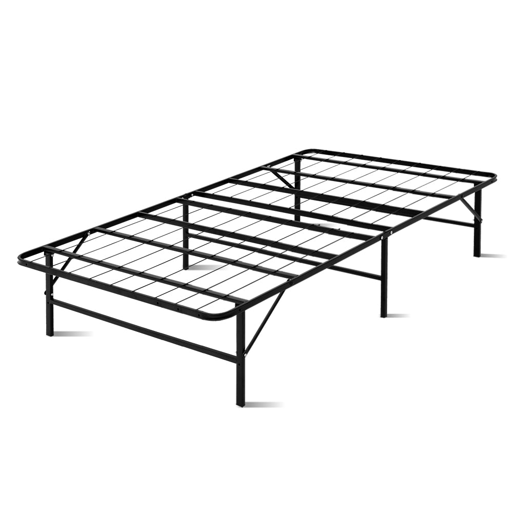 Artiss Foldable King Single Metal Bed Frame - Black