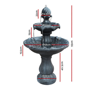 Gardeon 3 Tier Solar Powered Water Fountain - Black