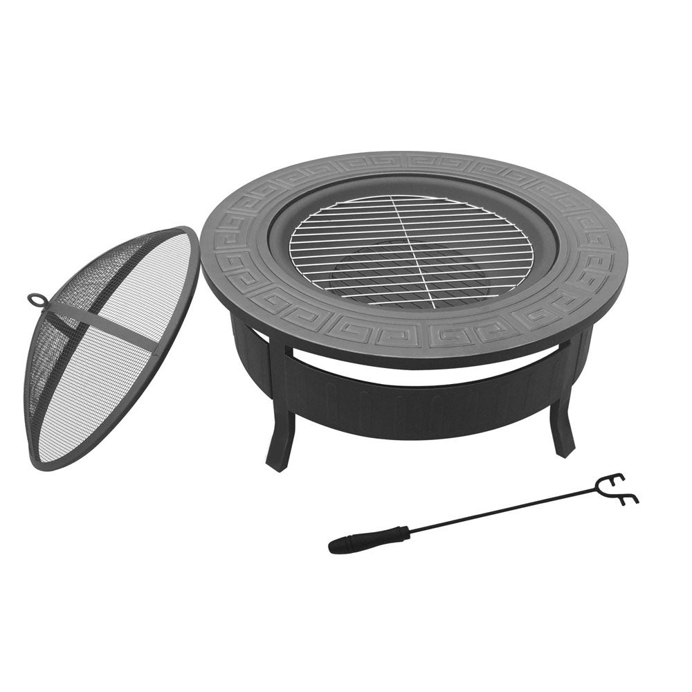 Grillz Round Outdoor Fire Pit BBQ Table Grill Fireplace