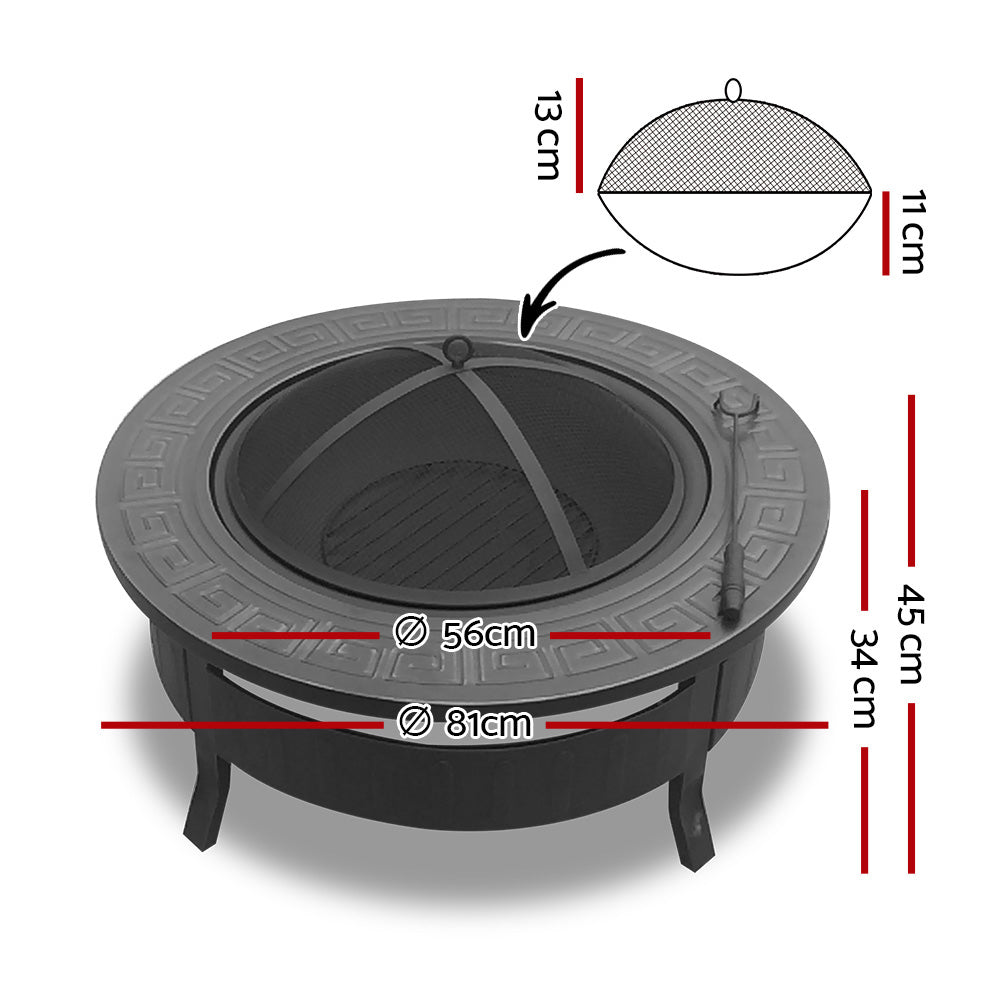 Grillz Round Outdoor Fire Pit BBQ Table Grill Fireplace