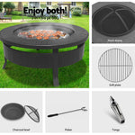 Grillz Round Outdoor Fire Pit BBQ Table Grill Fireplace