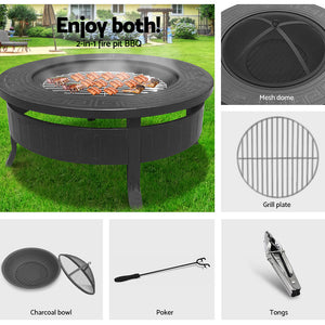 Grillz Round Outdoor Fire Pit BBQ Table Grill Fireplace