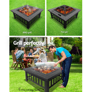 Grillz Outdoor Fire Pit BBQ Table Grill Fireplace Stone Pattern