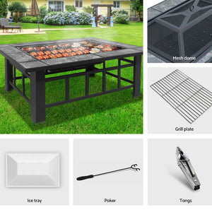 Grillz Outdoor Fire Pit BBQ Table Grill Fireplace with Ice Tray