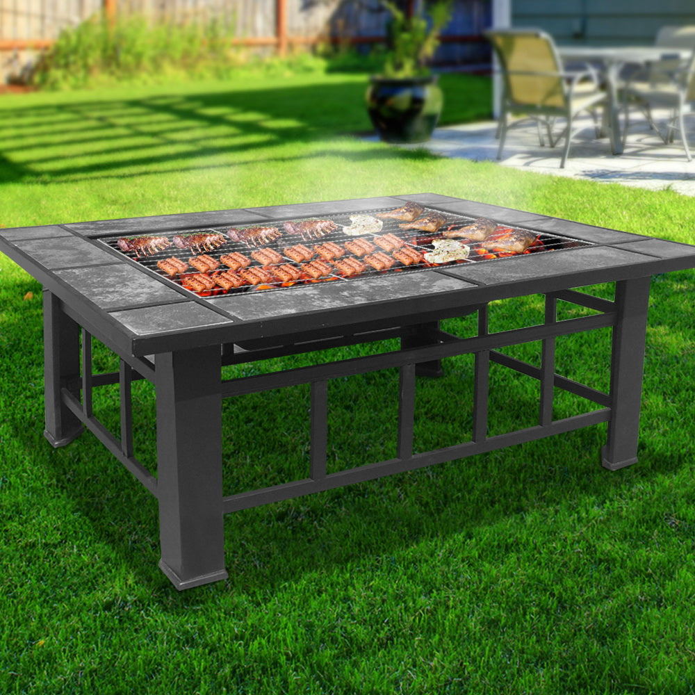 Grillz Outdoor Fire Pit BBQ Table Grill Fireplace with Ice Tray