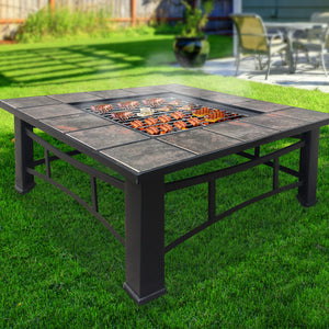 Grillz Outdoor Fire Pit BBQ Table Grill Fireplace Ice Bucket with Table Lid