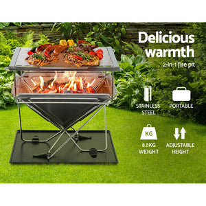 Grillz Camping Fire Pit BBQ Portable Folding Stainless Steel Stove Outdoor Pits