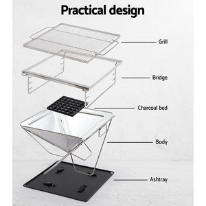 Grillz Camping Fire Pit BBQ Portable Folding Stainless Steel Stove Outdoor Pits