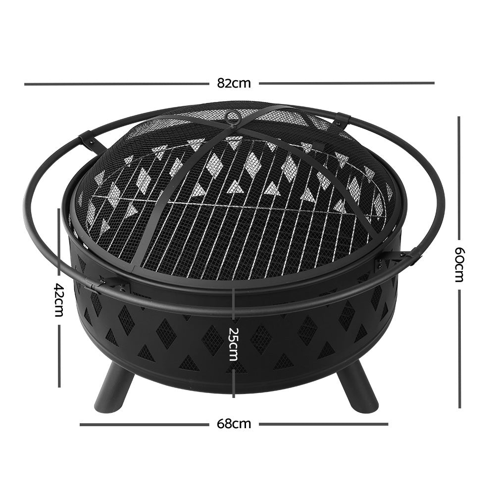 Grillz 32 Inch Portable Outdoor Fire Pit and BBQ - Black