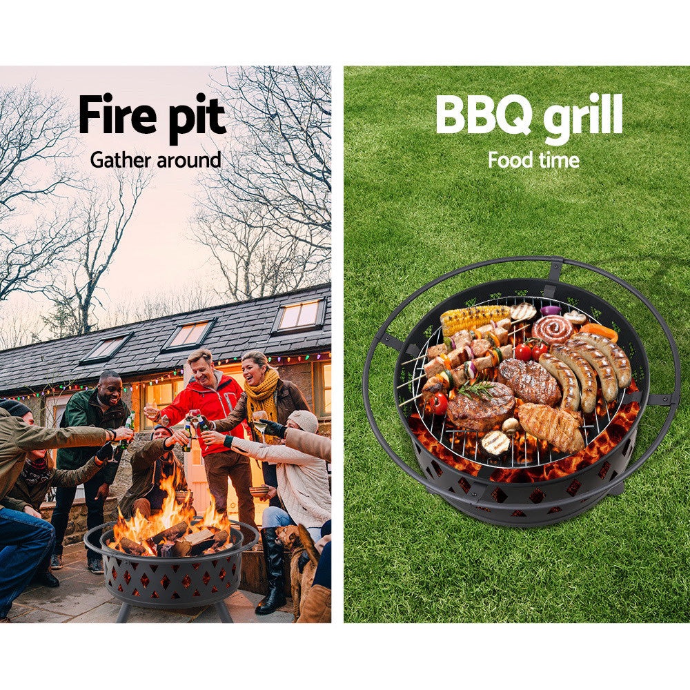 Grillz 32 Inch Portable Outdoor Fire Pit and BBQ - Black