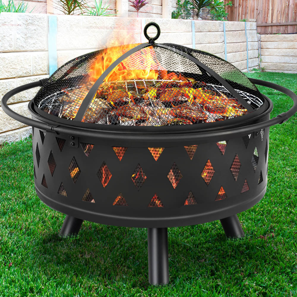 Grillz 32 Inch Portable Outdoor Fire Pit and BBQ - Black